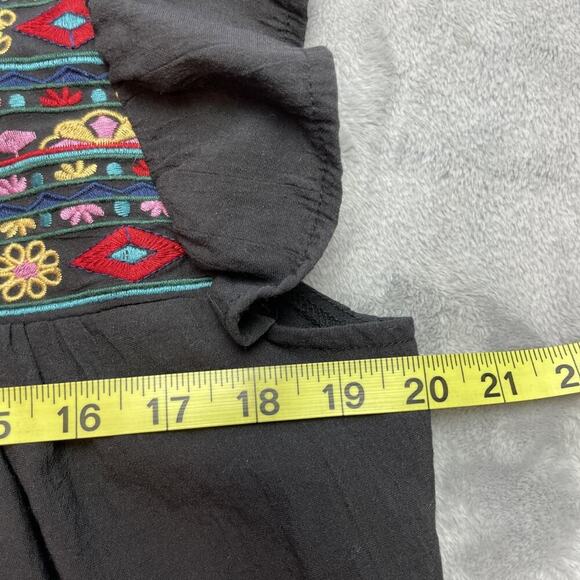 Dorose Boho Blouse Top Womens XL Black Embroidered Square Neck Cottagecore - Picture 8 of 9